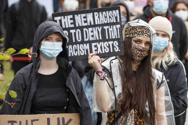 People attend an anti-racism protest in Queens Gardens, Hull, following a raft of Black Lives Matter protests that took place across the UK over the weekend.
