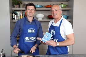 Andrew Keeble and son Jamie of HECK! sausages who have launched a fathers day sausage in support of Prostate Cancer UK to raise awareness after Andrews father died of the disease. The pack can be signed like a card as a gift for Fathers day. Image: Glen Minikin
