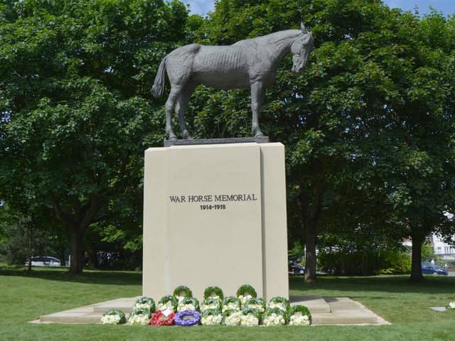 The bronze sculpture is the only dedicated monument to the equines which served i the Great War. More than 8 million horses died along with countless donkeys and mules.