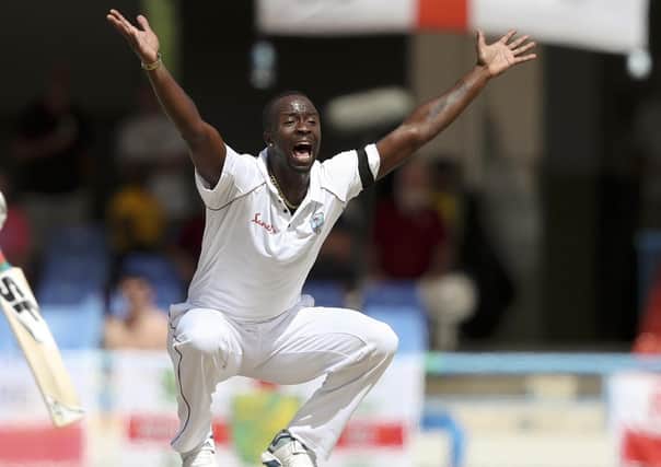 CONFIDENT: West Indies' Kemar Roach appeals for an lbw during last year's Test series against England in the Caribbean. Picture: AP /Ricardo Mazalan.