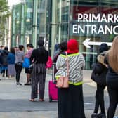 Shoppers queue for Primark on Monday, March 15 after non-essential retailers were allowed to reopen. Photo: Bruce Rollinson
