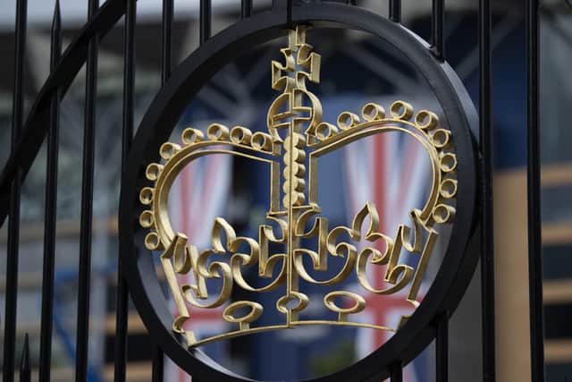 The Royal Crest on the gates of Ascot as the five day fixtures begins 'behind closed doors'.