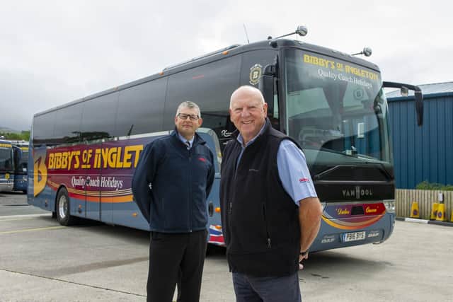 Chris Bibby with his father Peter who run the coach company Bibby's of Ingleton. Picture Tony Johnson