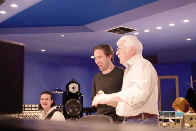 The perfect mix - Legendary music producer Ken Scott, right, in Abbey Road studios with band members of Leeds band Heir, including lead singer Tom Hammond, centre.