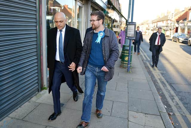 Alexander Stafford during last December's election with Sajid Javid, the then Chancellor.