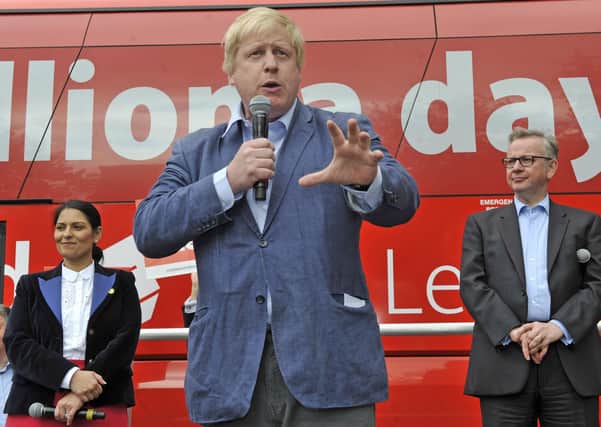 Boris Johnson headed the Vote Leave campaign. He is pictured with Michael Gove and Priti Patel.
