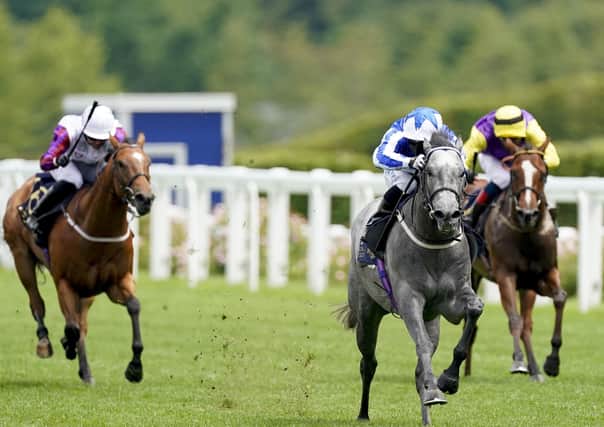 The grey Art Power surges clear under Silvestre de Sousa to win the opener on day four of Royal Ascot.