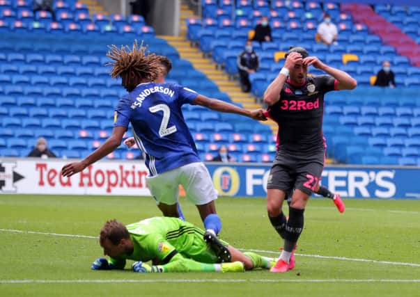 Leeds United's Jack Harrison rues a missed chance against Cardiff City.