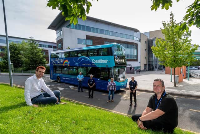Transdev are producing a series of 'hero' picture messages. Pictured At York College (left to right) York Councillor Darryl Smalley, Tony Pollard (tutor), Jim McMathon, (Tutor), Chloe Black, (Learning Assistant), Garry Keenan, (Tutor), and Ian Dawkes, (Facilities Co-ordinator).