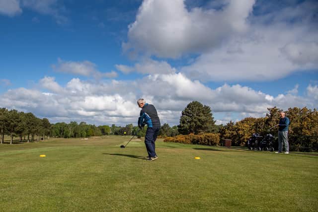 BACK IN THE GAME: Graham Holden tees off at Moortown Golf Club last month after the coronavirus lockdown restrictions were eased. Picture James Hardisty.