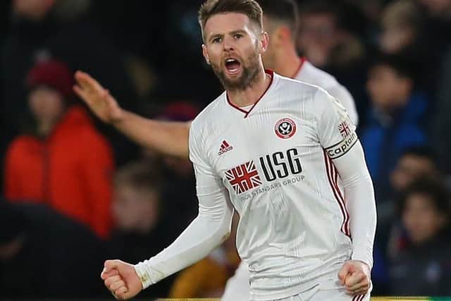 Oliver Norwood of Sheffield United celebrates the win over Crystal Palace back in February (Picture: Paul Terry/Sportimage)