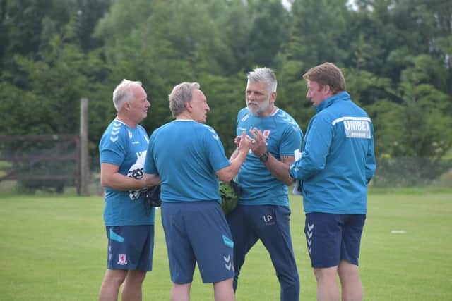 From left: Kevin Blackwell, Neil Warnock, Leo Percovich and Ronnie Jepson at Middlesbrough training ground
