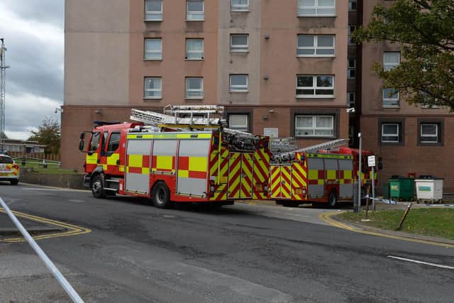 Emergency services at scene of arson at Cottingley Towers on October 1, 2018