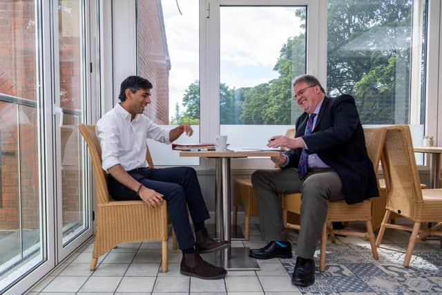 Rishi Sunak dring his interview with the Yorkshire Post's Tom Richmond. Photo: James Hardisty.