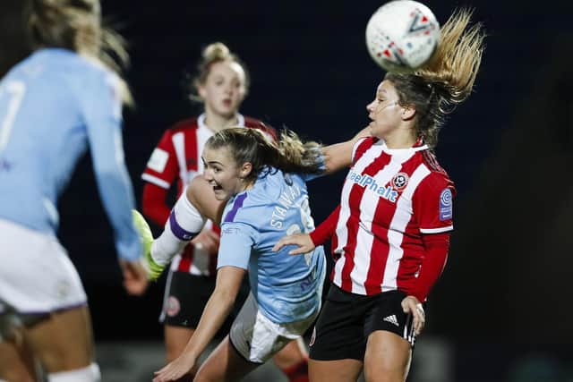 Alethea Paul, right, playing for Sheffield United Women against Manchester City.