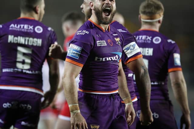 Huddersfield Giants' Aidan Sezer celebrates his teams win against St Helens Saints, during the Betfred Super League match at the Totally Wicked Stadium, St Helens. PA Photo. Picture date: Friday March 6, 2020. See PA story RUGBYL St Helens. Photo credit should read: Martin Rickett/PA Wire. RESTRICTIONS: Editorial use only. No commercial use. No false commercial association. No video emulation. No manipulation of images.