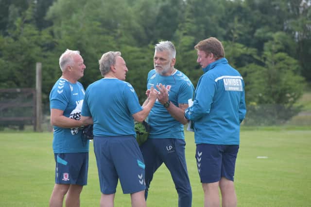 From left: Kevin Blackwell, Neil Warnock, Leo Percovich and Ronnie Jepson at Middlesbrough training ground