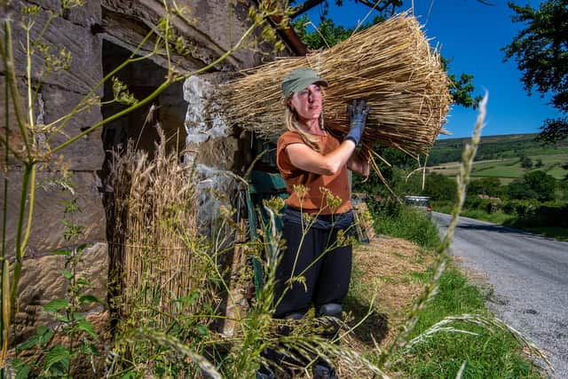 Master Craftsman William Tegetmeier and his apprentice daughter, Phoebe, are re-thatching Oak House, Low Mill, Farndale, North Yorkshire. Picture: James Hardisty
