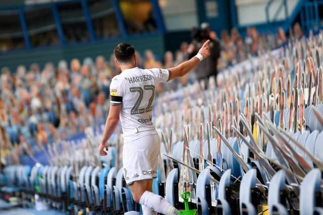 HOME FAITHFUL: Jack Harrison celebrates with the Leeds United 'crowd'. Picture: Simon Hulme.