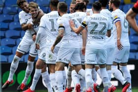 IN FRONT: Leeds United players celebrate Patrick Bamford's opener. Picture: Simon Hulme.