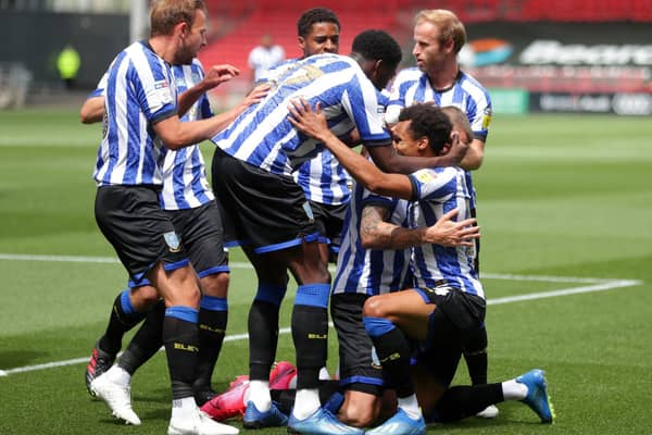 VICTORY: Sheffield Wednesday players celebrate Connor Wickham's opening goal at Bristol City. Picture:  David Davies/PA Wire.