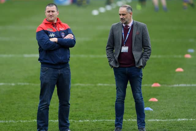 Wakefield head coach Chris Chester with owner and chairman Michael Carter.
 (
Picture: Jonathan Gawthorpe)