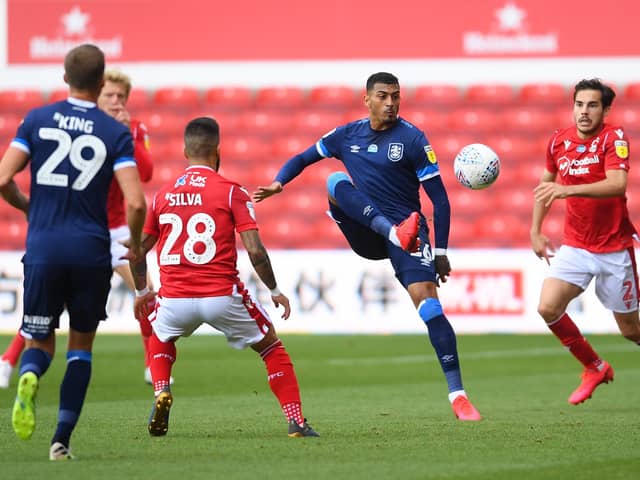 NOTTINGHAM, ENGLAND - JUNE 28: Karlan Grant of Huddersfield during the Sky Bet Championship match between Nottingham Forest and Huddersfield Town at City Ground on June 28, 2020 in Nottingham, England. (Photo by Laurence Griffiths/Getty Images)