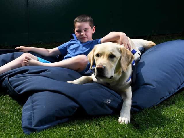 Thomas with his Support Dog Marky. Picture by Simon Hulme