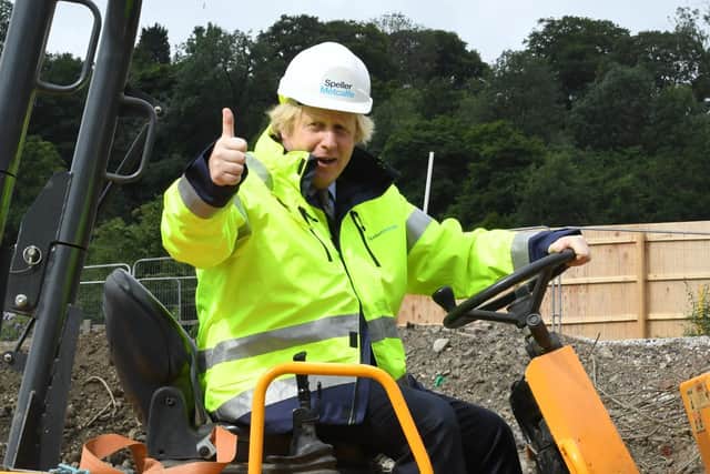 Prime Minister Boris Johnson during a visit to the Speller Metcalfe's building site at The Dudley Institute of Technology. Photo credit should read: Jeremy Selwyn/Evening Standard/PA Wire