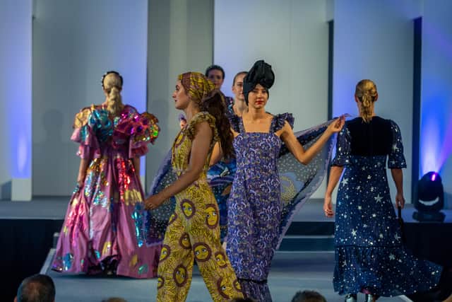 Designs by Mary Benson on the catwalk last year, 10 years after her first appearance at the Great Yorkshire Show. Picture by James Hardisty.