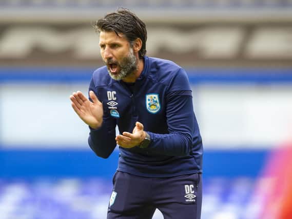 DELIGHTED: Danny Cowley urges his Huddersfield Town players on against Birmingham City