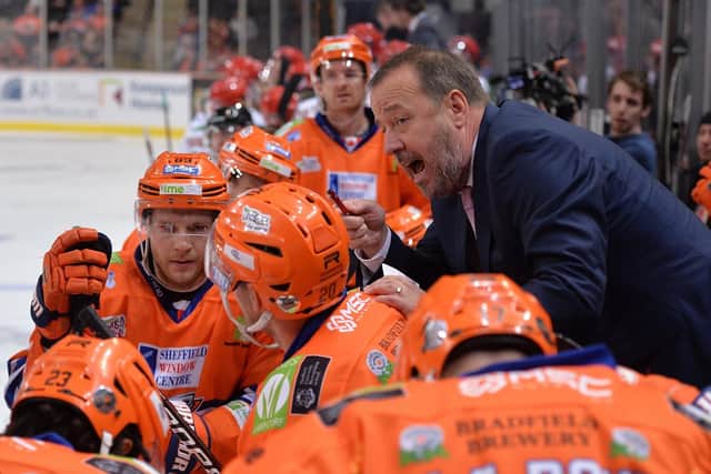 Former head coach Paul Thompson lays the law down to his Sheffield Steelers' players. Picture: by Dean Woolley
