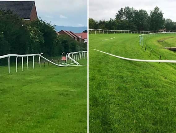 Damage was caused to railings at Redcar Racecourse