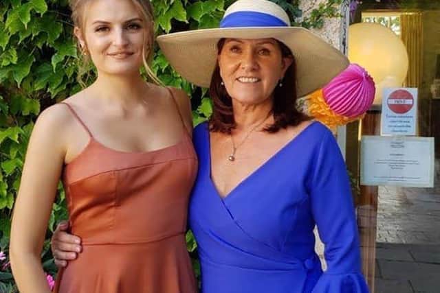 Hannah Fraser and Sharon Fraser, wearing a dress by Jillian Welch.