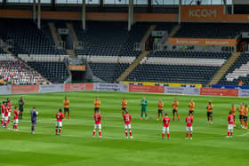 Tribute: Players giving one minute's applause for NHS staff before 
Hull City v Charlton Athletic. Picture: Bruce Rollinson