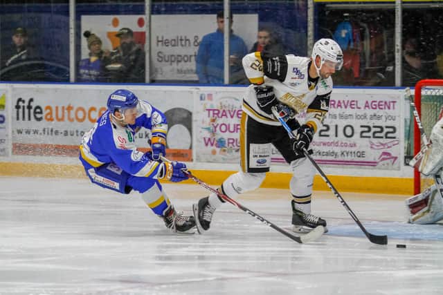 AMBITIOUS: Sam Jones, left, wants to push huis claims for GB call-up while at Sheffield Steelers. Picture courtesy of Jillian McFarlane/Flyers Images