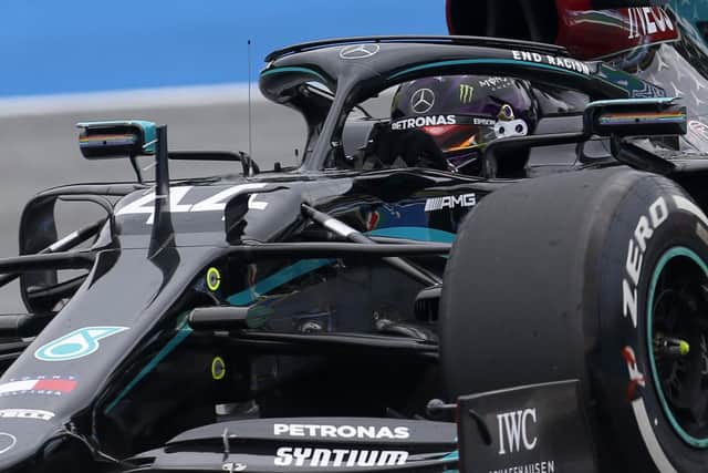 Mercedes driver Lewis Hamilton of Britain steers his car during the first practice session at the Red Bull Ring racetrack in Spielberg, Austria, Friday, July 3, 2020. (AP Photo/Darko Bandic)