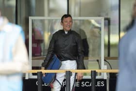 This was Frankie Dettori after winning the Ascot Gold Cup last month on Stradivarius. He weares the same colours in the Derby on English King.