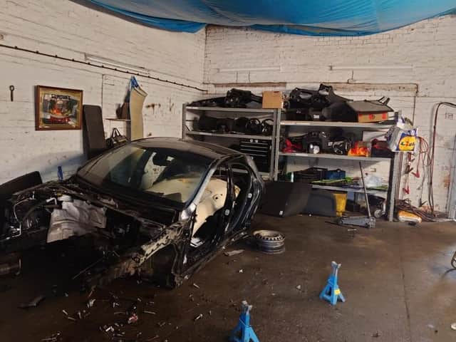 The stolen car from West Yorkshire was found in a 'chop shop' in Retford. Photo: Nottinghamshire Police.