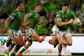John Bateman of the Canberra Raiders during the round 3 Canberra Raiders and Newcastle Knights match at GIO Stadium on March 29, 2019 in Canberra, Australia. (Photo by Tracey Nearmy/Getty Images)