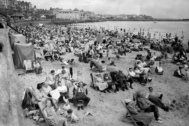 Crowds on the sand at Bridlington in the 1950s.