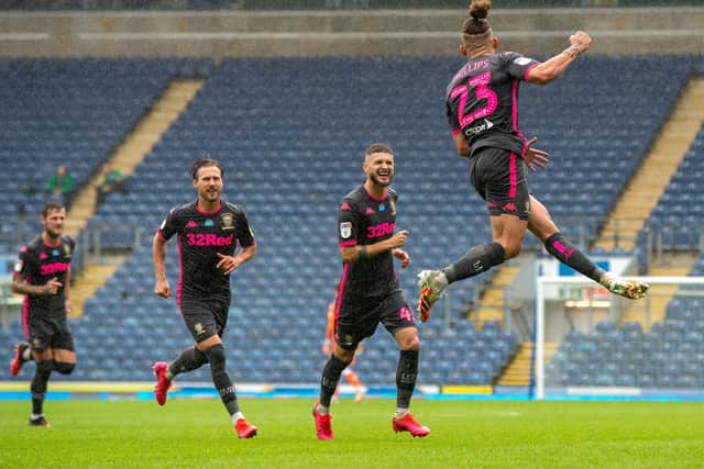 Kalvin Phillips celebrates scoring Leeds' second goal with a spectatcular free kick.
 (Picture: Bruce Rollinson)