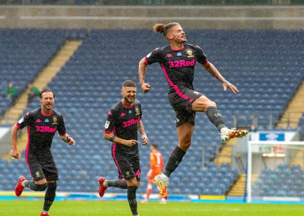 Kalvin Phillips celebrates scoring Leeds second goal from a free-kick. (Picture: Bruce Rollinson)