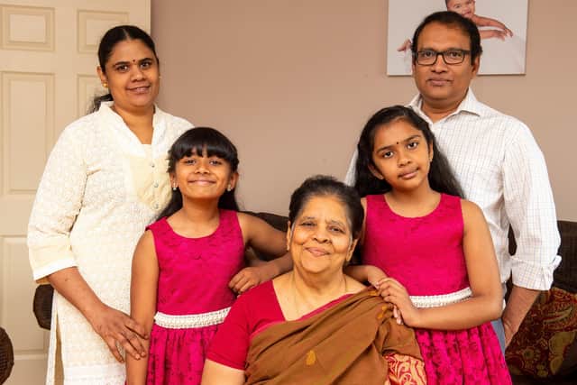 Akila with family, Selva Kumar, Anusha, 8, Akila, 10 and Dr Senthil Kumar.  Picture Bruce Rollinson