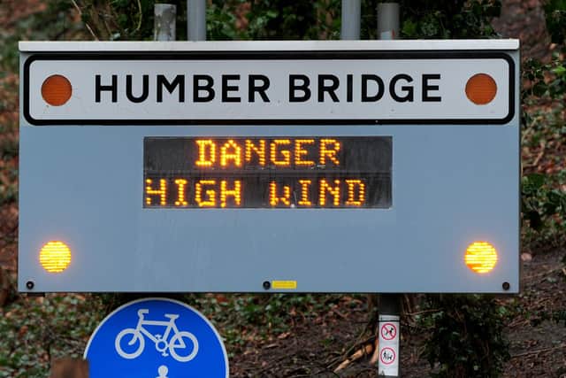 The Humber Bridge earlier this year during Storma Ciara.