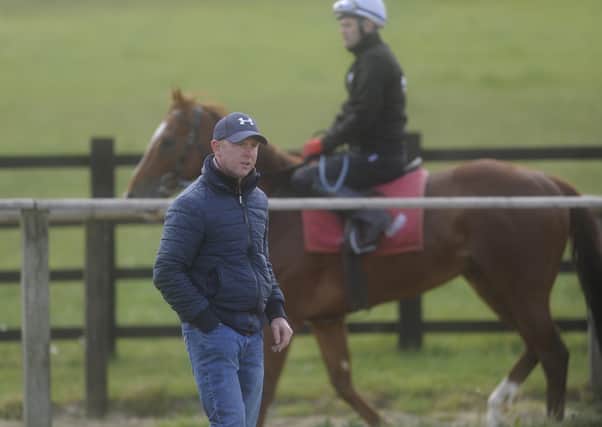 Feature on Racehorse trainer David O'Meara Upper Helmsley, near York.. David is pictured with his daughter Caitlin...13th May 2020..Picture by Simon Hulme