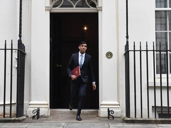 Chancellor of the Exchequer Rishi Sunak departs 11 Downing Street to deliver a summer economic update at the Houses of Parliament.