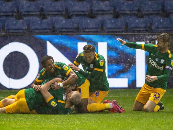 CRUCIAL: Preston North End players celebrate Jayden Stockley's decisive goal