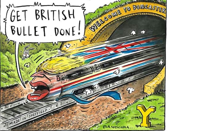 Graeme Bandeira's cartoon suggesting HS2 should showcase British industry.