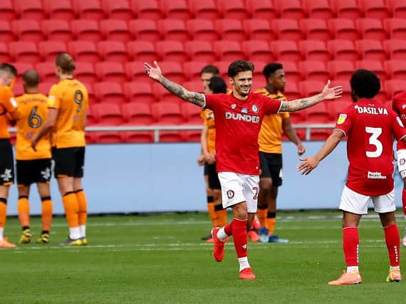 Jamie Paterson celebrates after putting Bristol City 2-0 up against Hull City at Ashton Gate. Picture: Getty Images